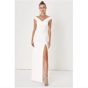Love to Pose White Off-The-Shoulder Twist-Front Maxi Dress
